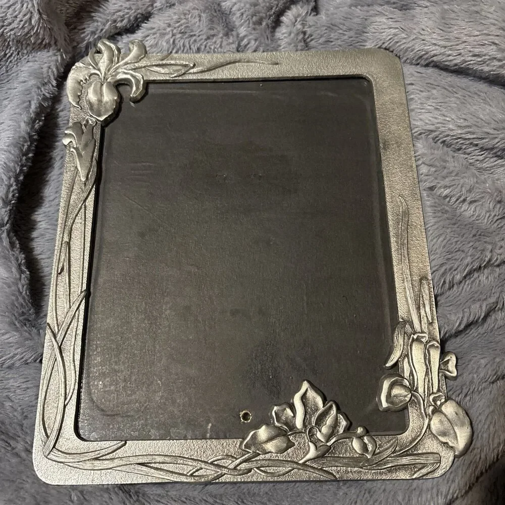 Vntg Pewter NOUVEAU Jennifer Moore IRISES Photo Frame Easel Back FITS 7.5”X 9.5”
